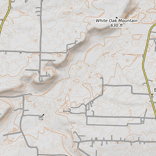OpenTopoMap map of Powell Ford, AR