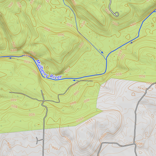 OpenTopoMap map of Kings Ford, AR