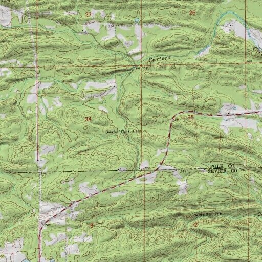 USGS 24K topo map of Overturf Cemetery, AR