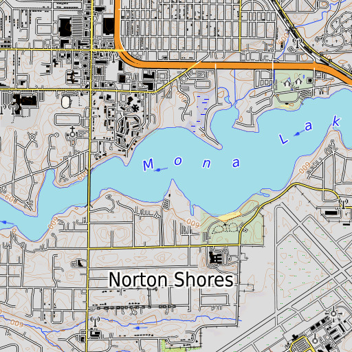 OpenTopoMap map of Mona Lake, MI