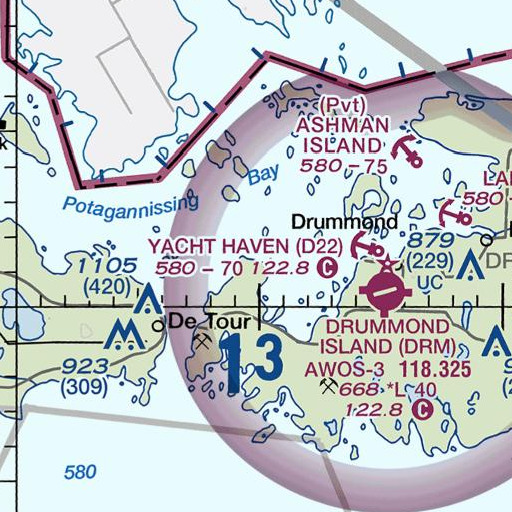 FAA VFR chart of Sims Point, MI