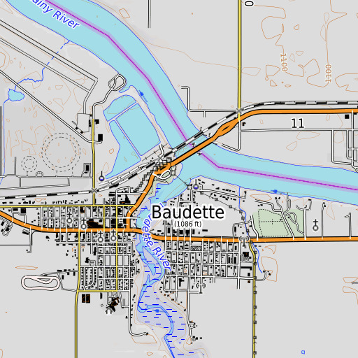 OpenTopoMap map of Baudette River, MN