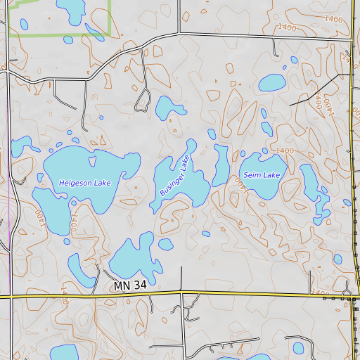 OpenTopoMap map of Businger Lake, MN