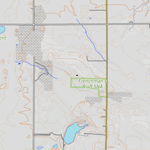OpenTopoMap map of Frenchmans Bluff, MN