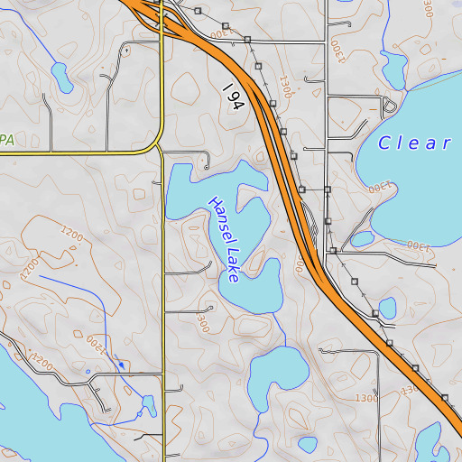 OpenTopoMap map of Hansel Lake, MN