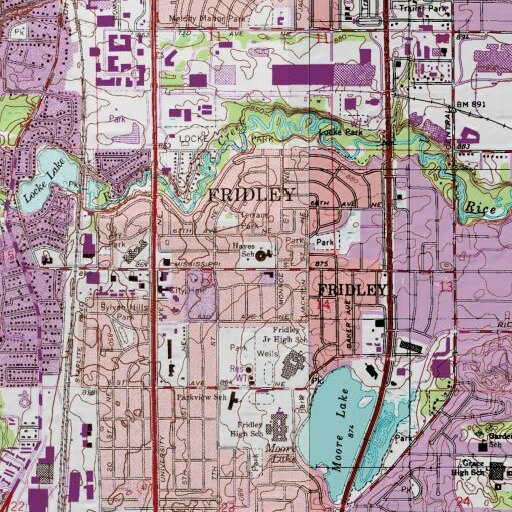 USGS 24K topo map of Hayes Elementary School, MN