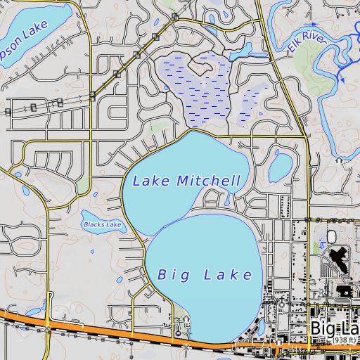 OpenTopoMap map of Lake Mitchell, MN