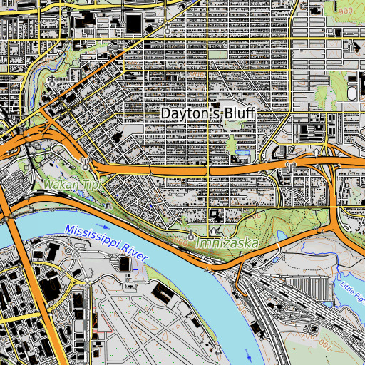 OpenTopoMap map of Mounds Park School, MN