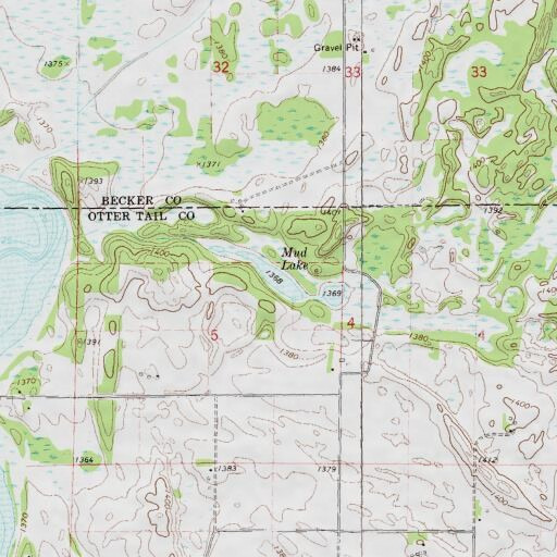 USGS 24K topo map of Mud Lake, MN