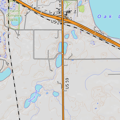 OpenTopoMap map of Nerhus Lake, MN