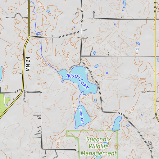 OpenTopoMap map of Nixon Lake, MN