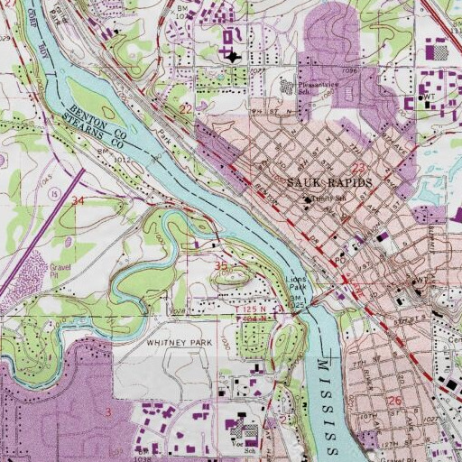 USGS 24K topo map of Sauk River, MN
