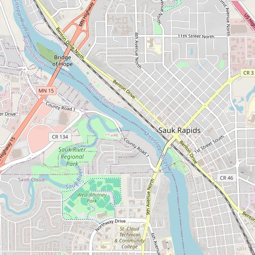 OpenStreetMap map of Sauk River, MN