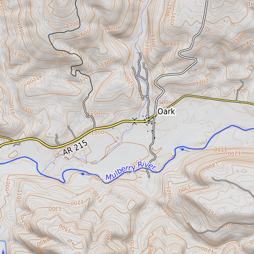 OpenTopoMap map of Oark High School, AR