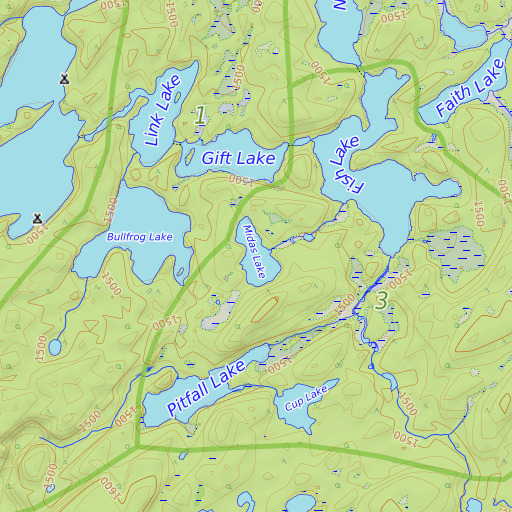 OpenTopoMap map of Midas Lake, MN