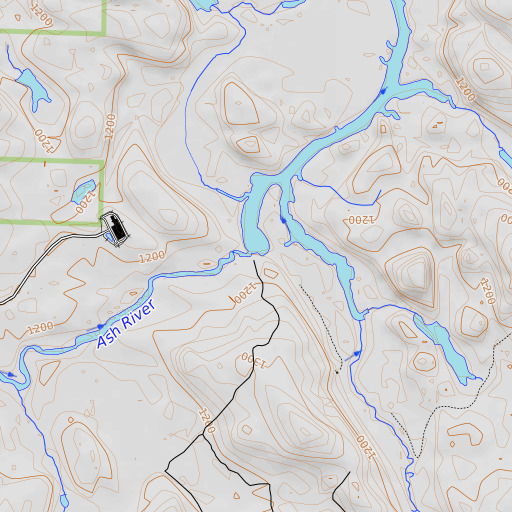 OpenTopoMap map of Ash River Falls, MN