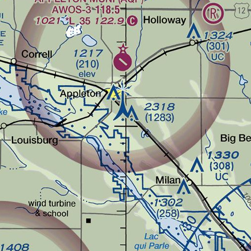 FAA VFR chart of KWCM-TV (Appleton), MN