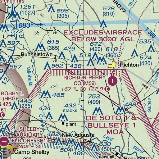 FAA VFR chart of Grapevine Branch, MS