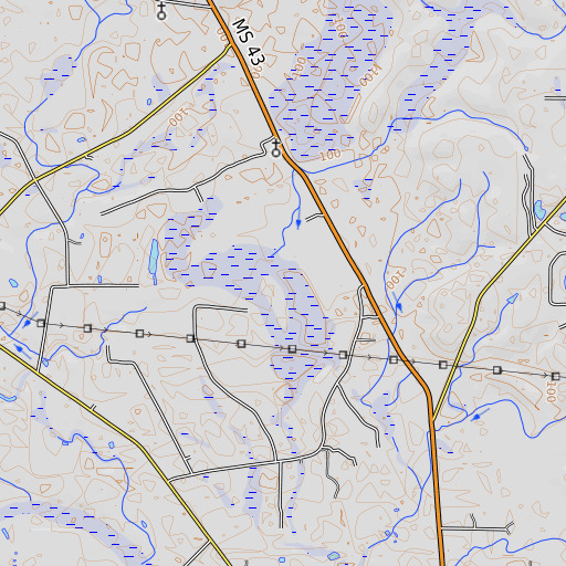 OpenTopoMap map of Hogpen Branch, MS