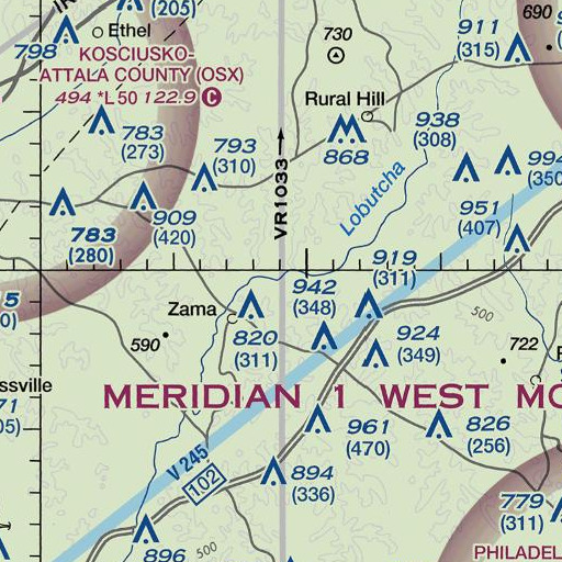 FAA VFR chart of Kelley Branch, MS