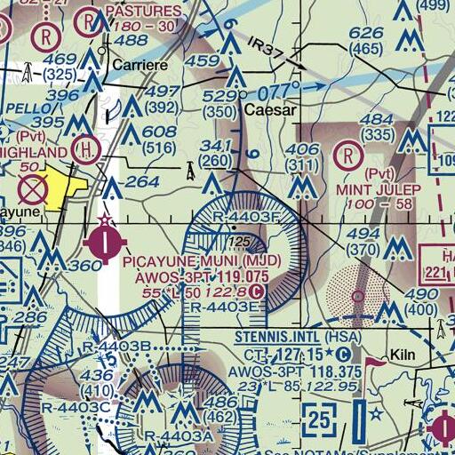 FAA VFR chart of Shrub Branch, MS