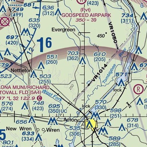 FAA VFR chart of Tanyard Branch, MS