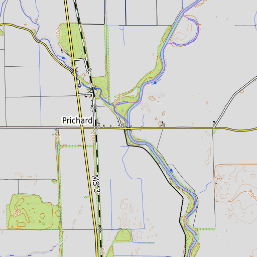 OpenTopoMap map of Thompsons Ferry (historical), MS