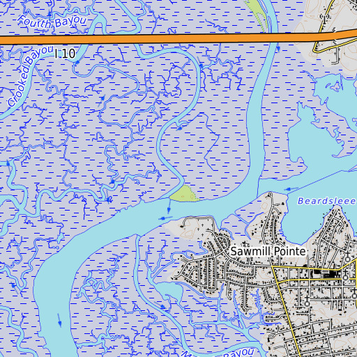 OpenTopoMap map of First Bayou, MS