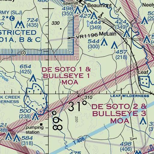 FAA VFR chart of Flat Branch, MS