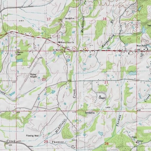 USGS 24K topo map of Rutherford Branch, MS