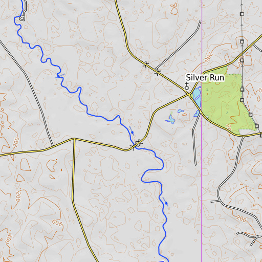 OpenTopoMap map of Silver Run, MS