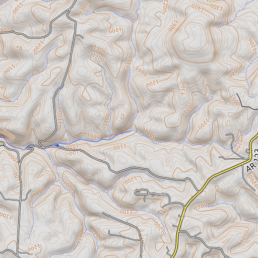 OpenTopoMap map of Bat House Branch, AR