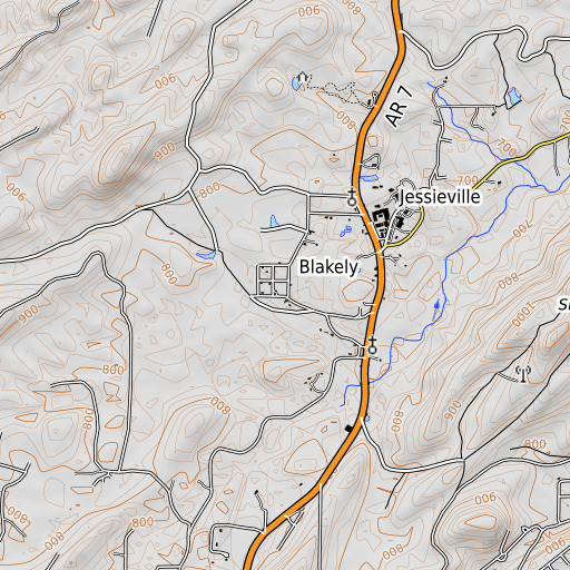 OpenTopoMap map of Blakely, AR
