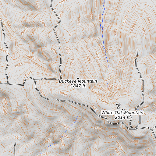 OpenTopoMap map of Buckeye Mountain, AR