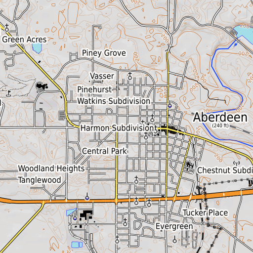 OpenTopoMap map of Aberdeen Elementary School, MS