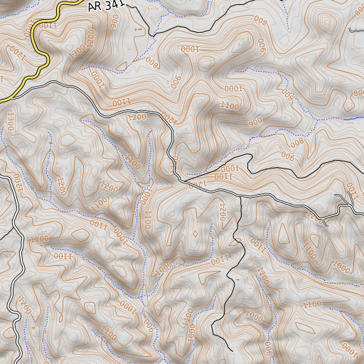 OpenTopoMap map of Caroline Gap, AR
