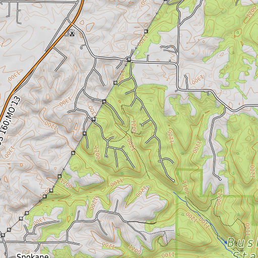 OpenTopoMap map of Bud Spring, MO