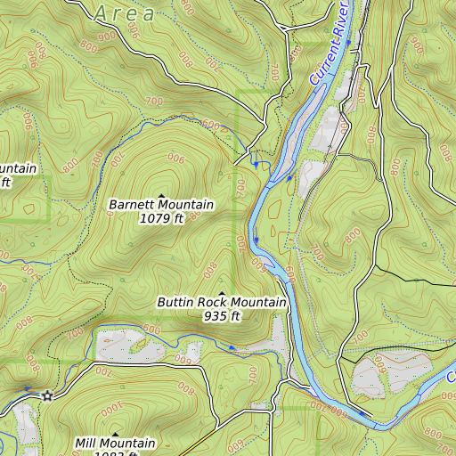 OpenTopoMap map of Buttin Rock, MO