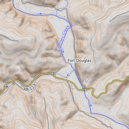 OpenTopoMap map of Fort Douglas, AR