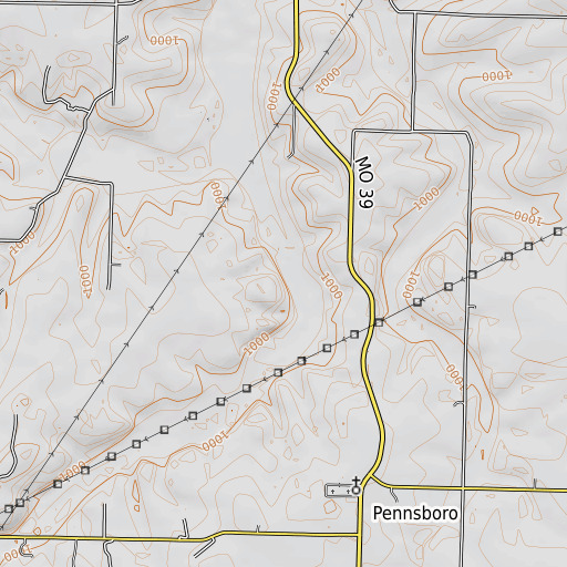 OpenTopoMap map of Daughtrey Bluff, MO