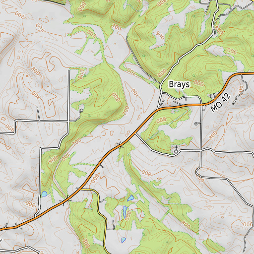 OpenTopoMap map of Elm Springs Branch, MO