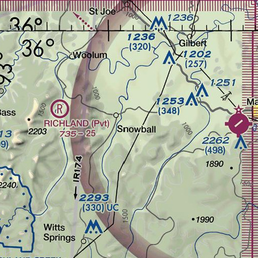FAA VFR chart of Granny Mountain, AR