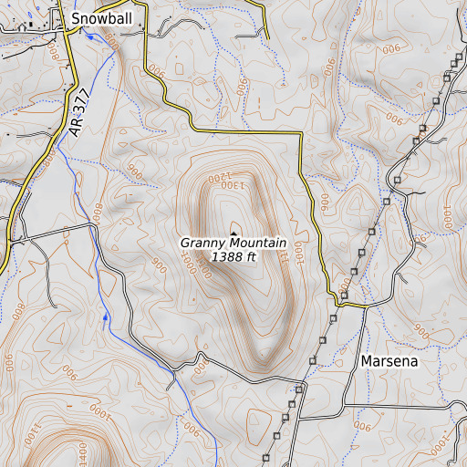 OpenTopoMap map of Granny Mountain, AR