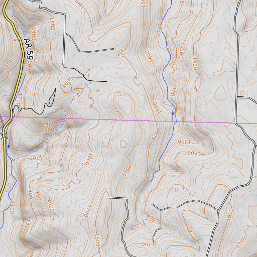 OpenTopoMap map of Grapevine Ridge, AR