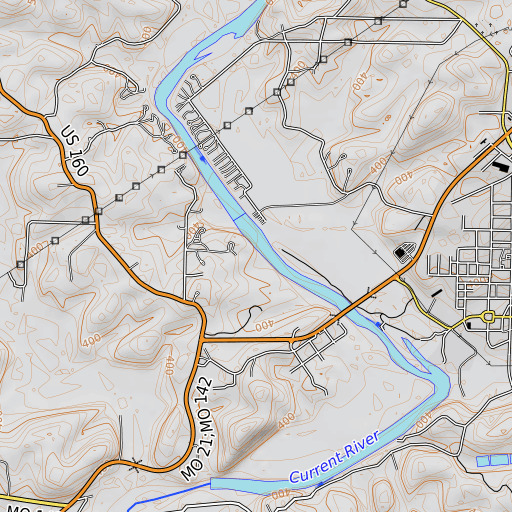 OpenTopoMap map of Gartman Rock, MO