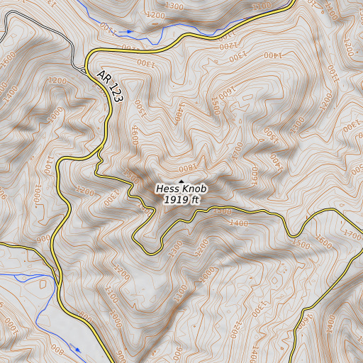 OpenTopoMap map of Hess Knob, AR