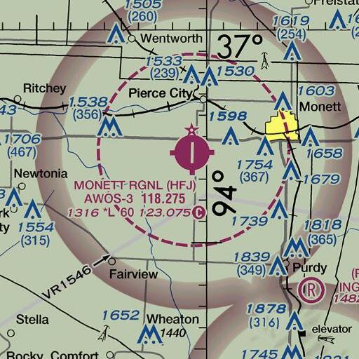 FAA VFR chart of Hudson Creek, MO