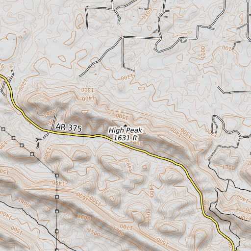 OpenTopoMap map of High Peak, AR