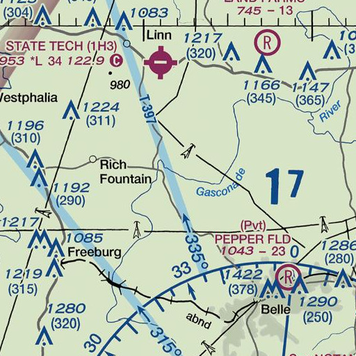FAA VFR chart of Indian Creek, MO