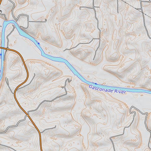 OpenTopoMap map of Indian Creek, MO